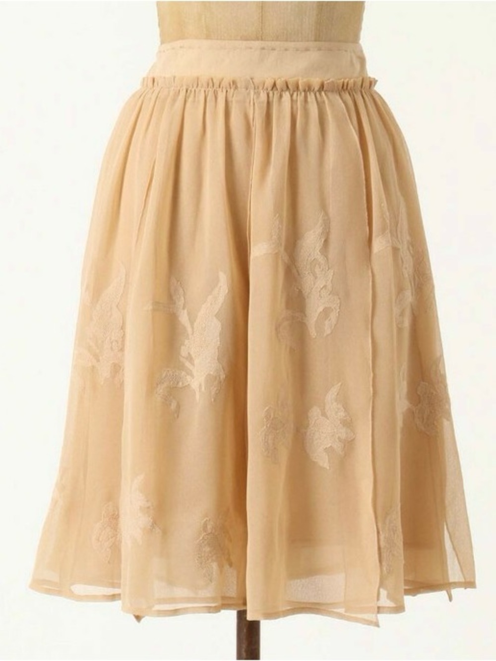 Project Alabama Neutral Beige Embroidered Circle Skirt